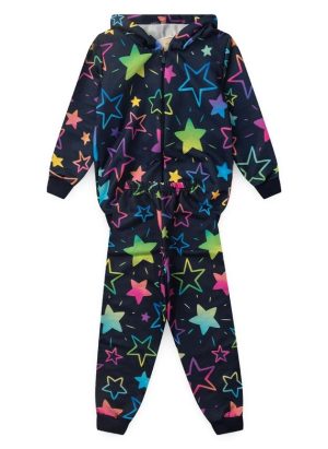 Conjunto Inverno Menina Marinho Jaqueta com Capuz e Calça em Moletom Estrelas